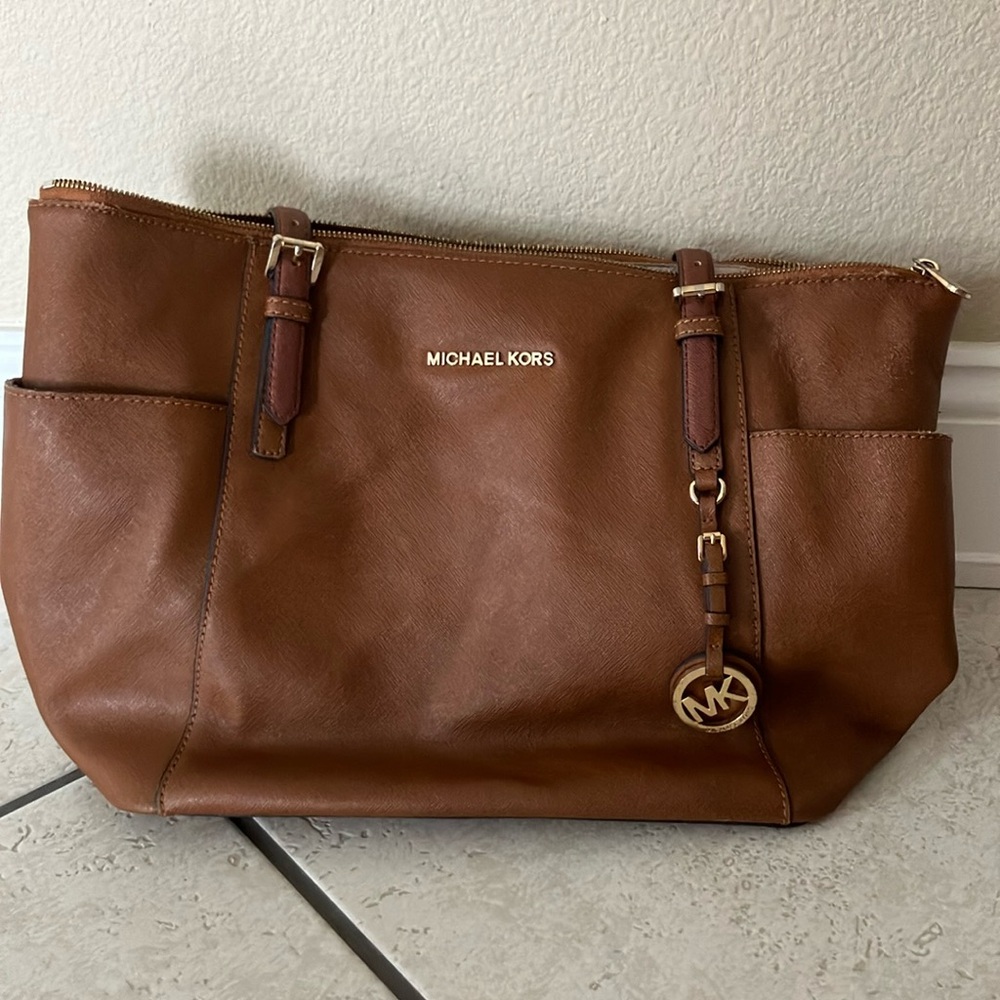 Michael Kors Brown Leather Tote with Adjustable Buckles